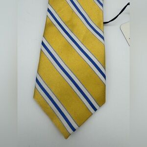 NWT Boys 100% Silk Clip on neck tie striped yellow blue adjustable zip easy on
